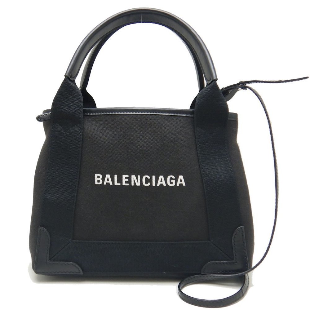 Balenciaga Navy Cabas XS Tote Bag Canvas Leather Black White